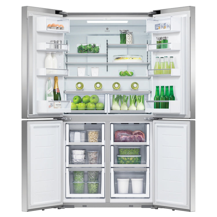 Fisher & Paykel 538L Series 7 Quad Door Refrigerator Freezer RF605QDUVX2, Front Door Open View Storages