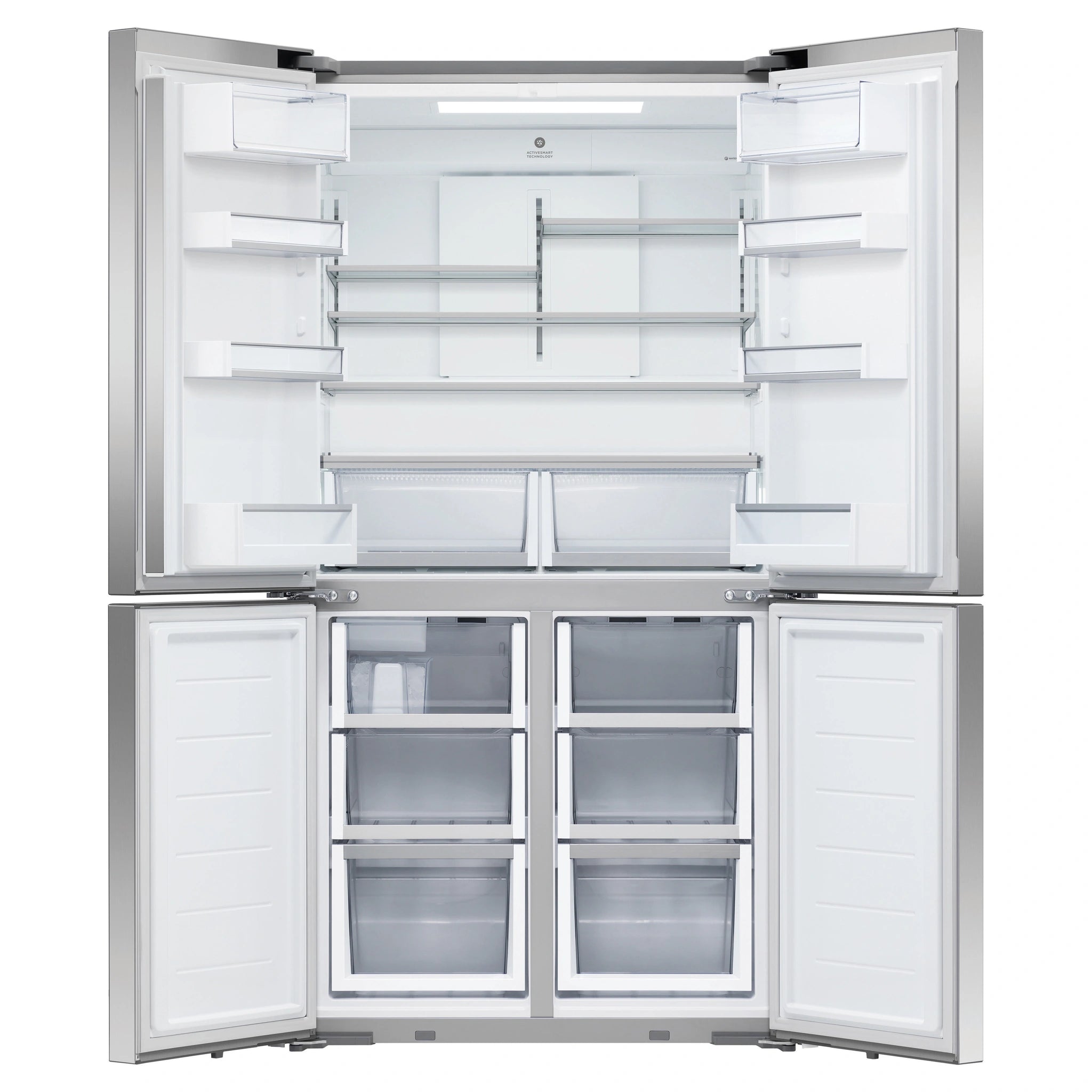 Fisher & Paykel 538L Series 7 Quad Door Refrigerator - Stainless Steel RF605QDVX2, Front Door Open View 