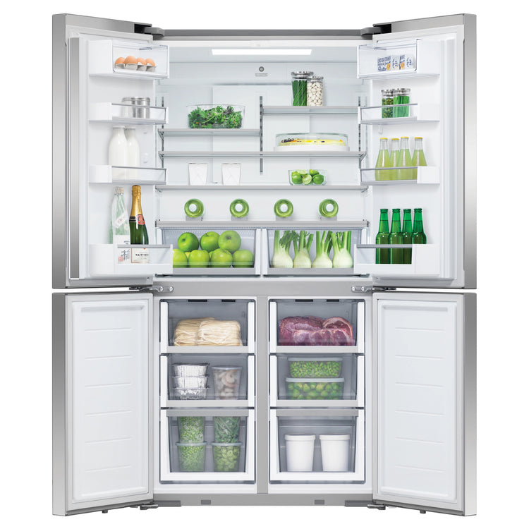 Fisher & Paykel 538L Series 7 Quad Door Refrigerator - Stainless Steel RF605QDVX2, Front Door Open View Storages