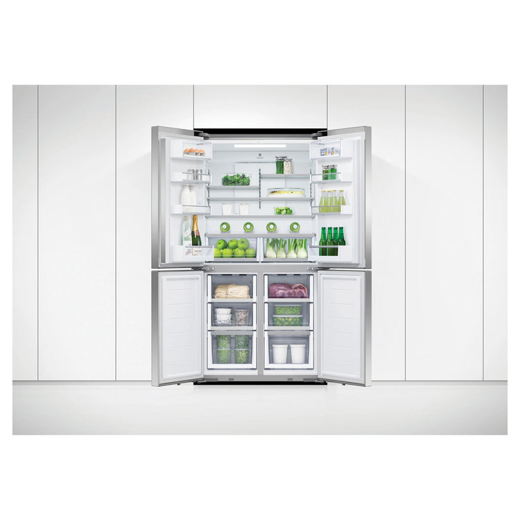 Fisher & Paykel 538L Series 7 Quad Door Refrigerator - Stainless Steel RF605QDVX2, Front Door Open View Storages