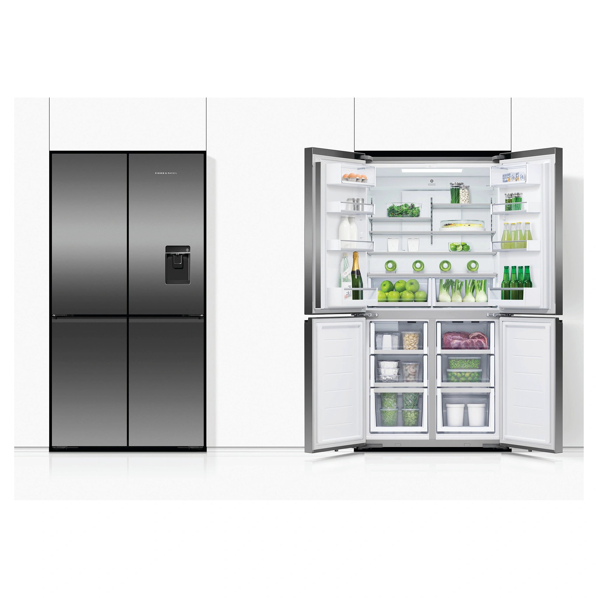 Fisher & Paykel 538L Dark Stainless Steel Quad Door Fridge RF605QNUVB1, Comparison View