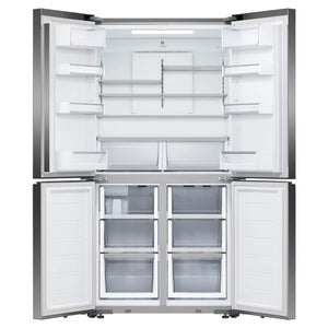 Fisher & Paykel 538L Dark Stainless Steel Quad Door Fridge RF605QNUVB1, Front View With Double Door Open View