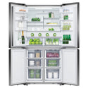 Fisher & Paykel 538L Dark Stainless Steel Quad Door Fridge RF605QNUVB1, Front View With Double Door Open View With Storages