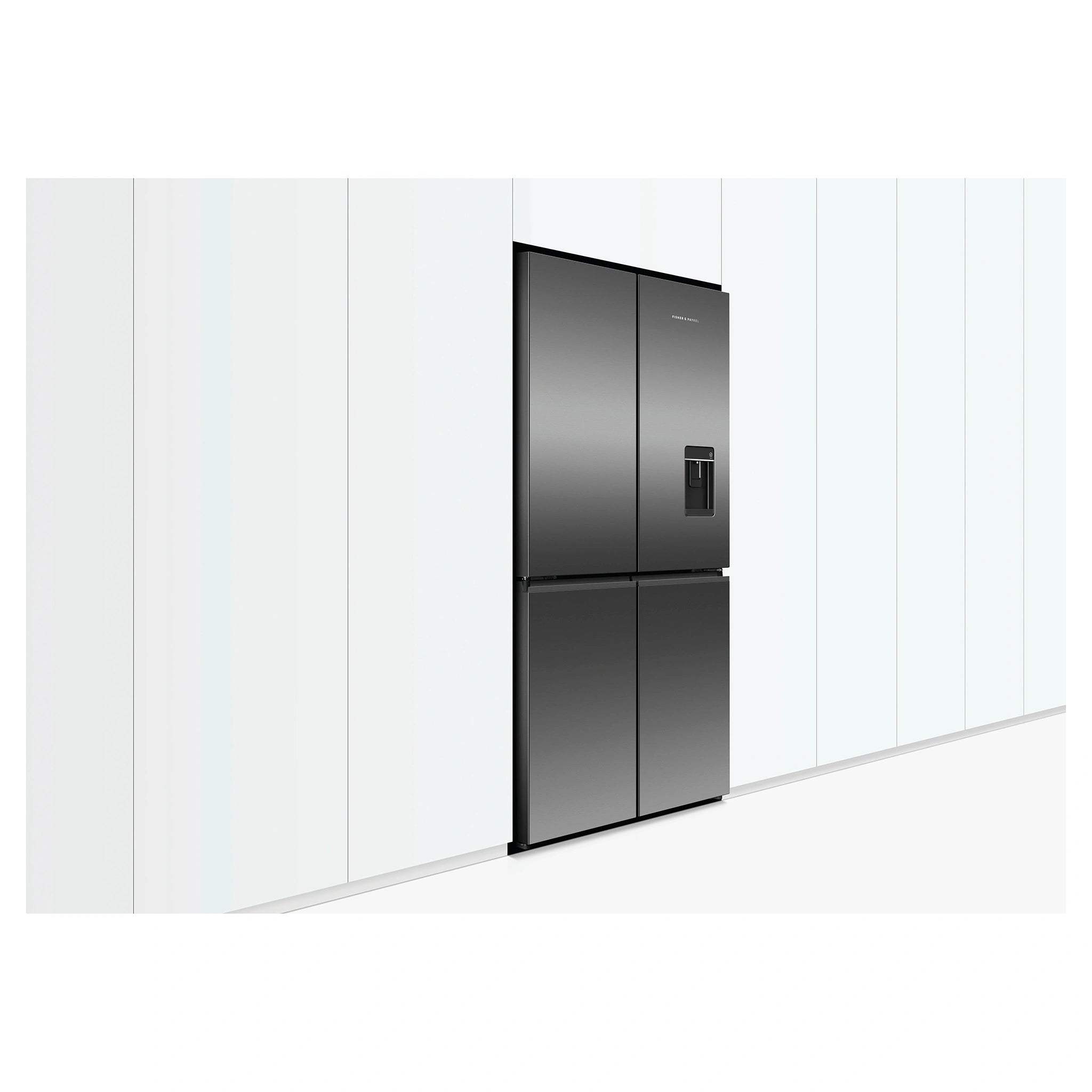 Fisher & Paykel 538L Dark Stainless Steel Quad Door Fridge RF605QNUVB1, Lifestyle Side View