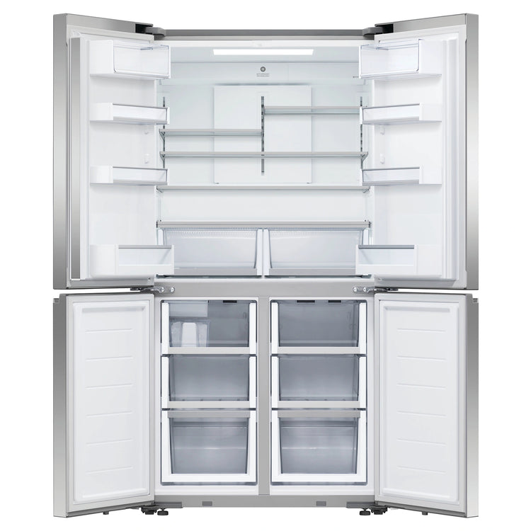 Fisher & Paykel 538L Stainless Steel Quad Door Refrigerator RF605QNUVX1, Front View With Double Door Open View