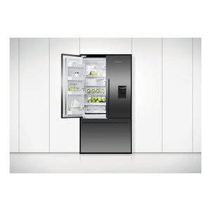 Fisher & Paykel 614L Stainless Steel Black Series 7 French Door Refrigerator RF610ADUB5, Front View with Left Door Open