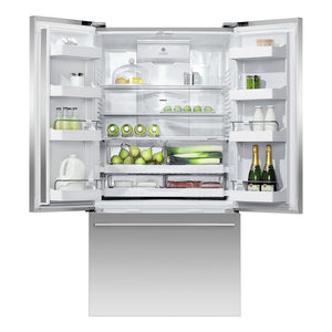 Fisher & Paykel 614L Stainless Steel Series 7 Active Smart French Door Refrigerator RF610ADUX5, Front View with Door Open