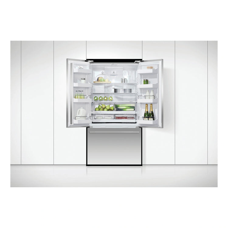 Fisher & Paykel 569L Stainless Steel Series 7 French Door Fridge RF610ADX5, Front View with Door Open