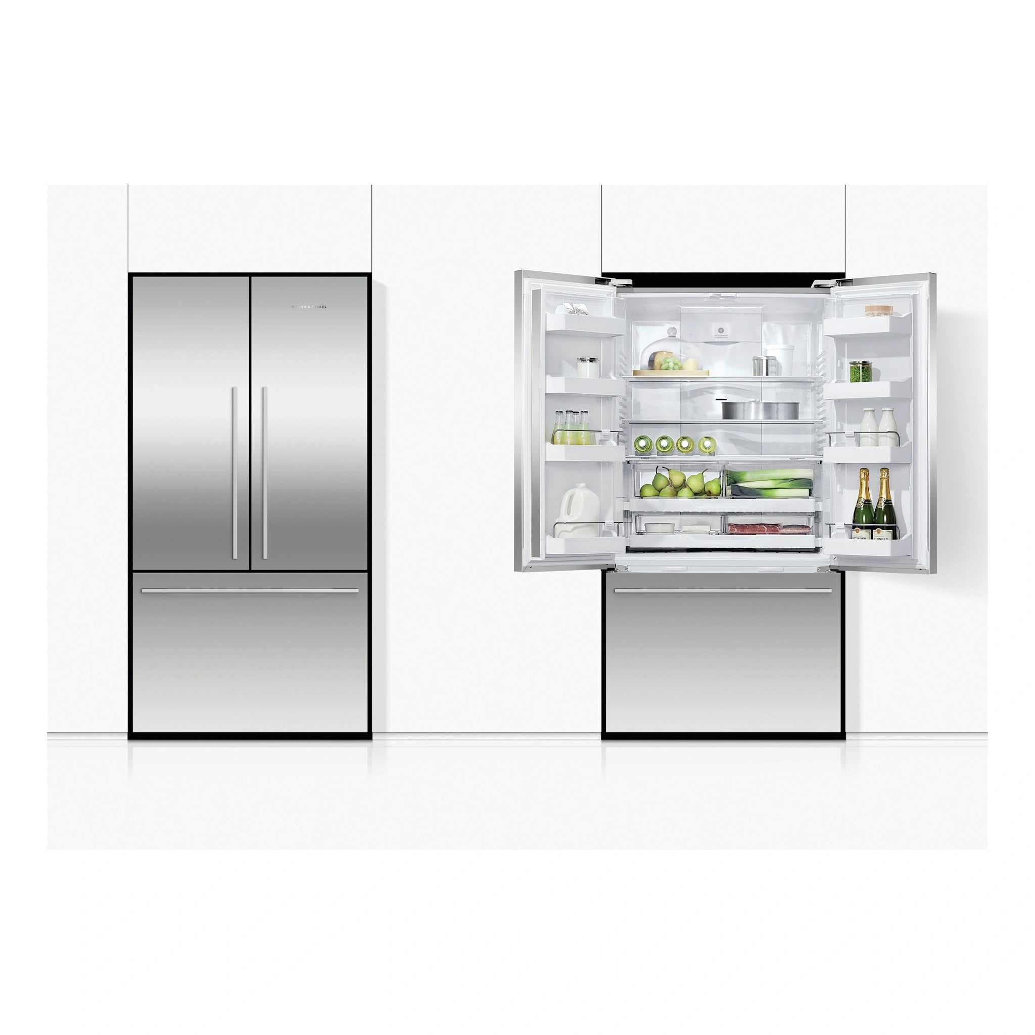 Fisher & Paykel 569L Stainless Steel Series 7 French Door Fridge RF610ADX5, Front View with Door Open and Close