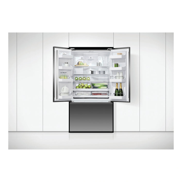 Fisher & Paykel 569L Stainless Steel Black Series 7 French Door Fridge RF610ANUB5, Front View with Door Open