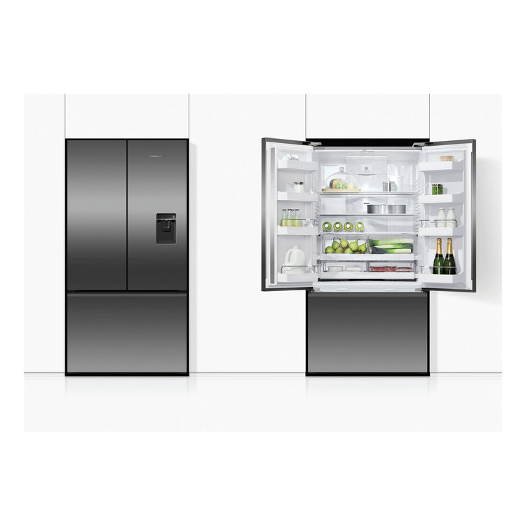 Fisher & Paykel 569L Stainless Steel Black Series 7 French Door Fridge RF610ANUB5, Front View with Door Open and Close