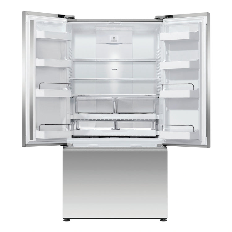 Fisher & Paykel 569L Stainless Steel Series 7 French Door Fridge RF610ANUX5, Front View with Door Open