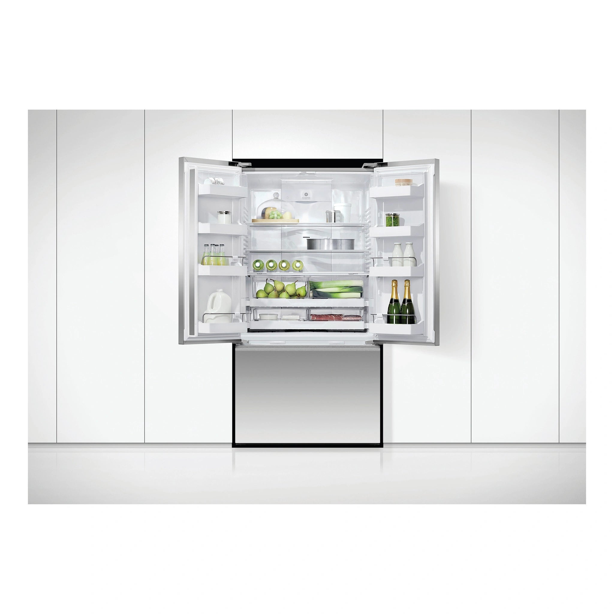 Fisher & Paykel 569L Stainless Steel Series 7 French Door Fridge RF610ANUX5, Front View with Door Open