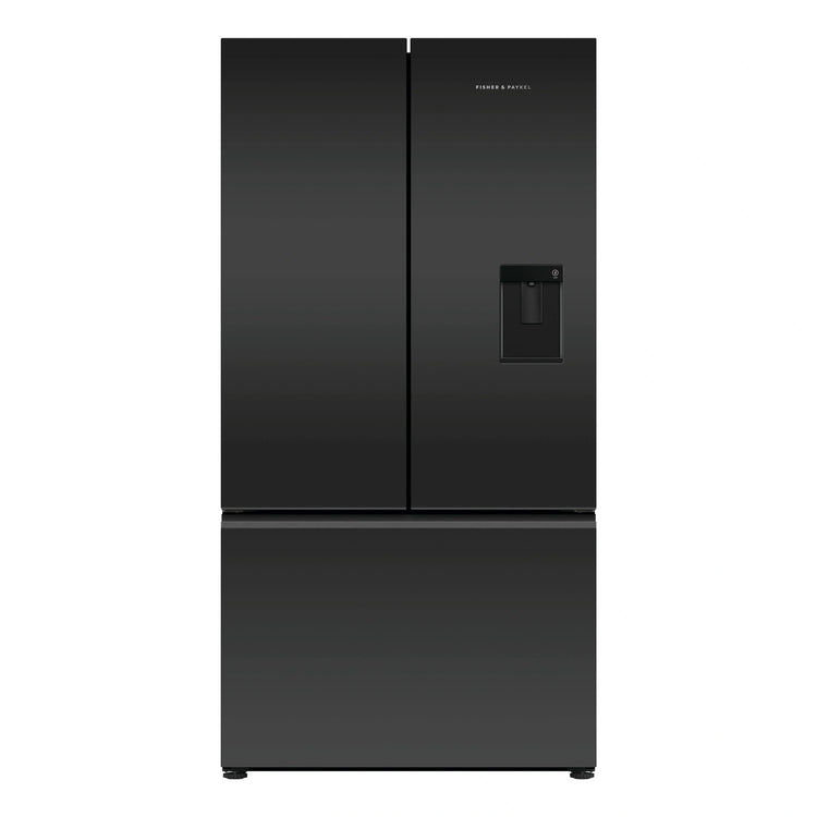 Fisher & Paykel 569L Black Glass Series 7 French Door Fridge RF610AZUB5, Front View