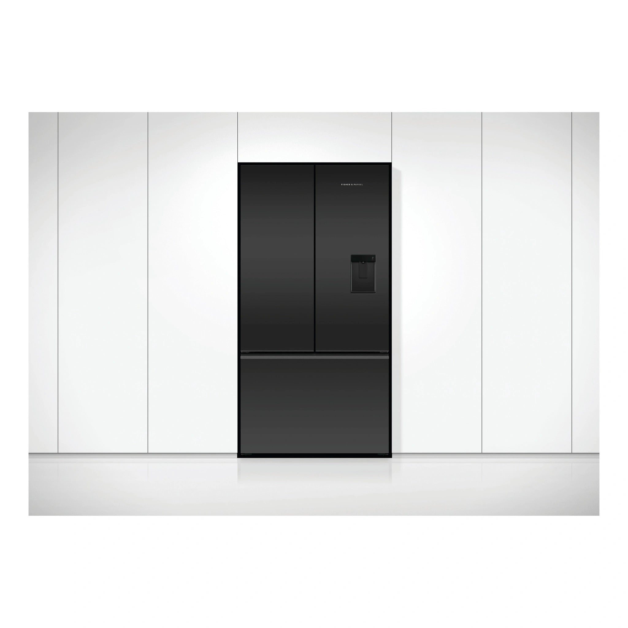 Fisher & Paykel 569L Black Glass Series 7 French Door Fridge RF610AZUB5, Front View