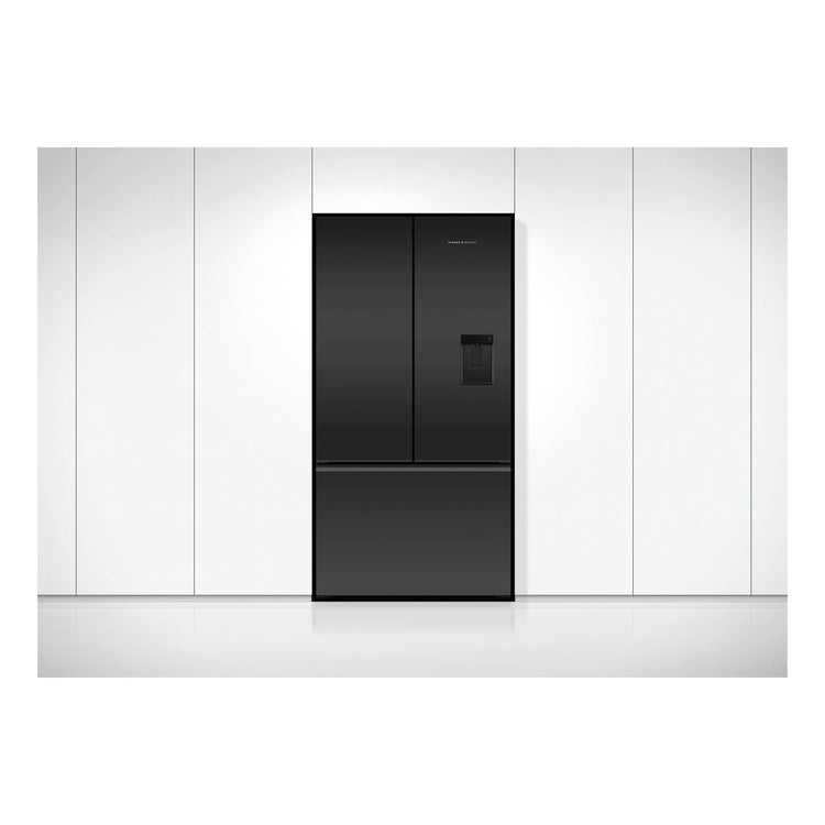 Fisher & Paykel 569L Black Glass Series 7 French Door Fridge RF610AZUB5, Front View