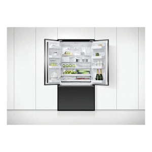 Fisher & Paykel 569L Black Glass Series 7 French Door Fridge RF610AZUB5, Front View With Door Open