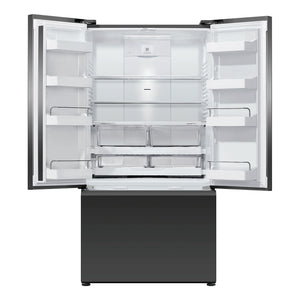 Fisher & Paykel 569L Black Glass Series 7 French Door Fridge RF610AZUB5, Front View With Door Open