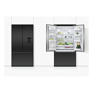 Fisher & Paykel 569L Black Glass Series 7 French Door Fridge RF610AZUB5, Front View With Door Open and Close