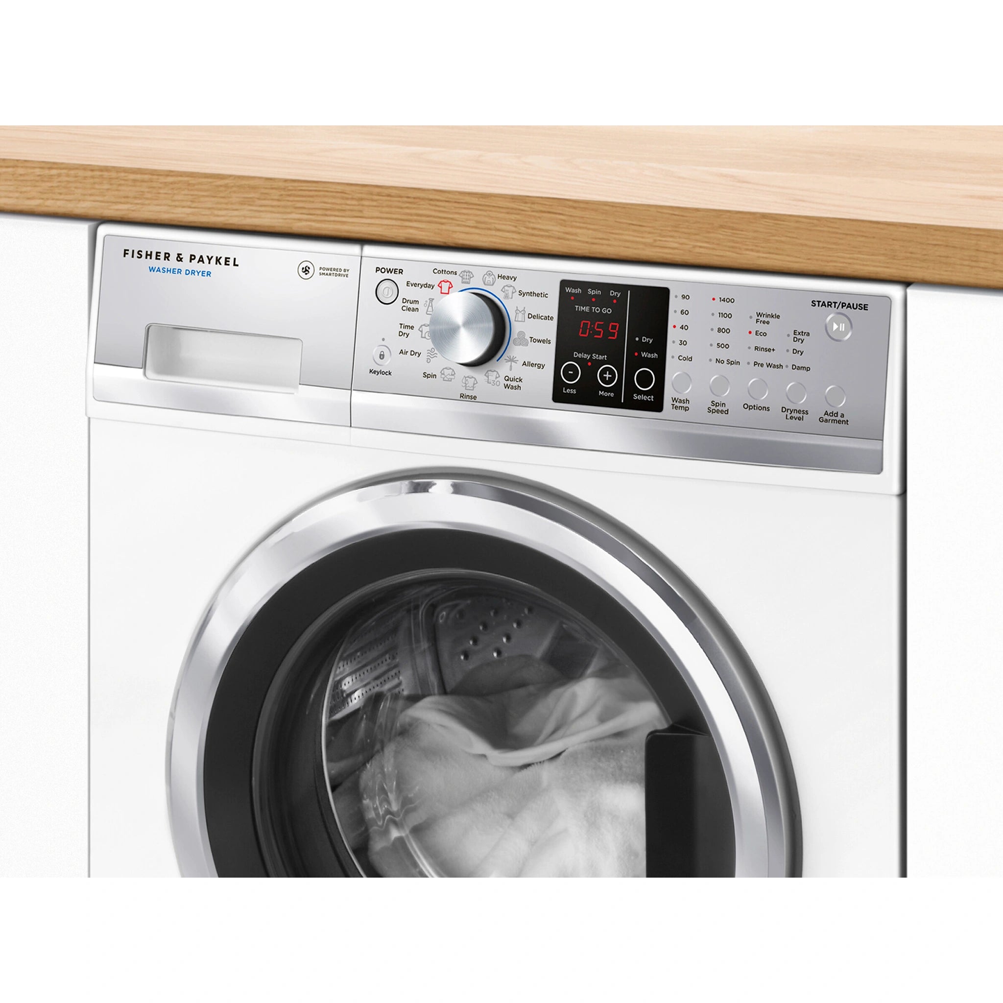 Fisher & Paykel 8.5kg/5kg Washer Dryer Combo WD8560F1, Control Panel View