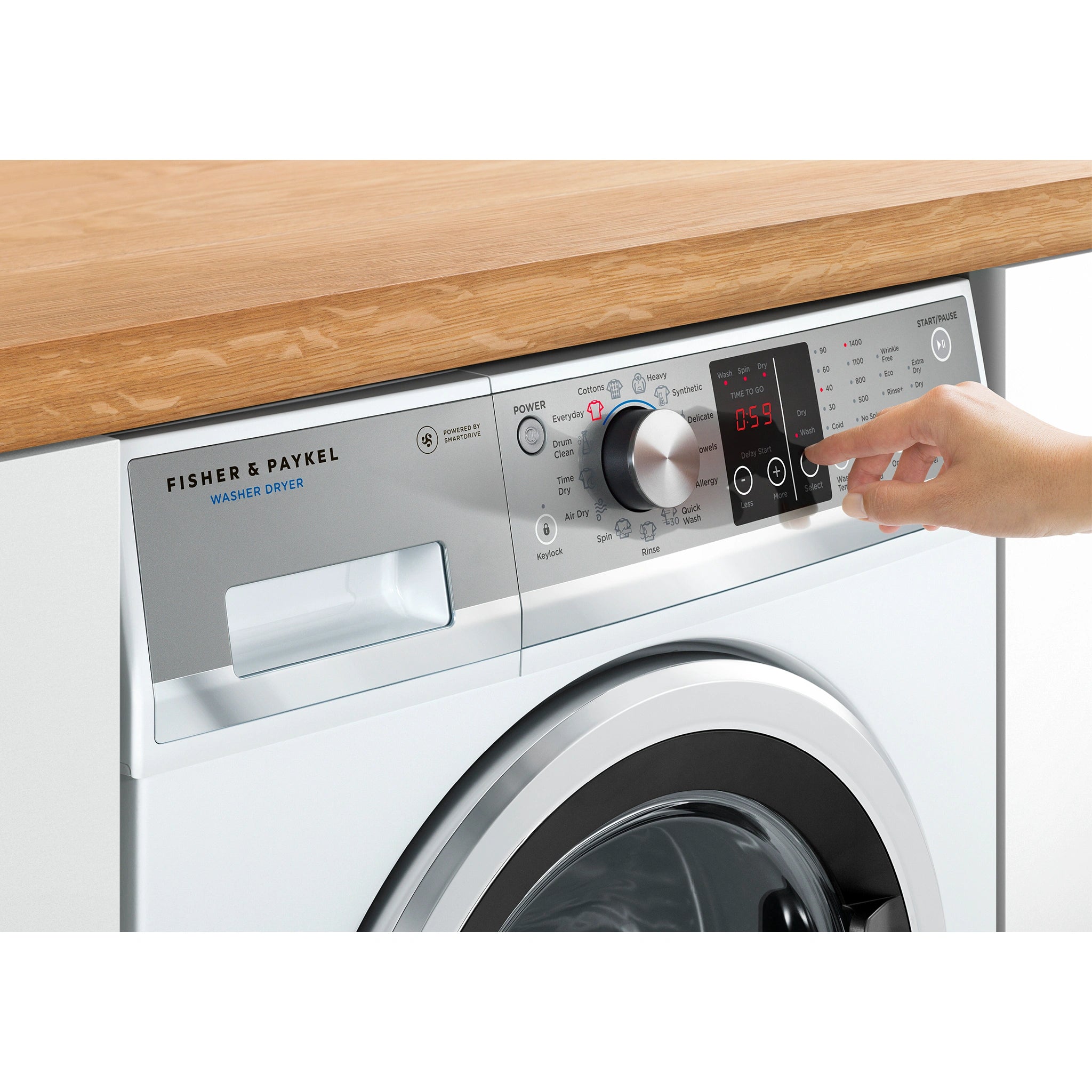 Fisher & Paykel 8.5kg/5kg Washer Dryer Combo WD8560F1, Control Panel View 2