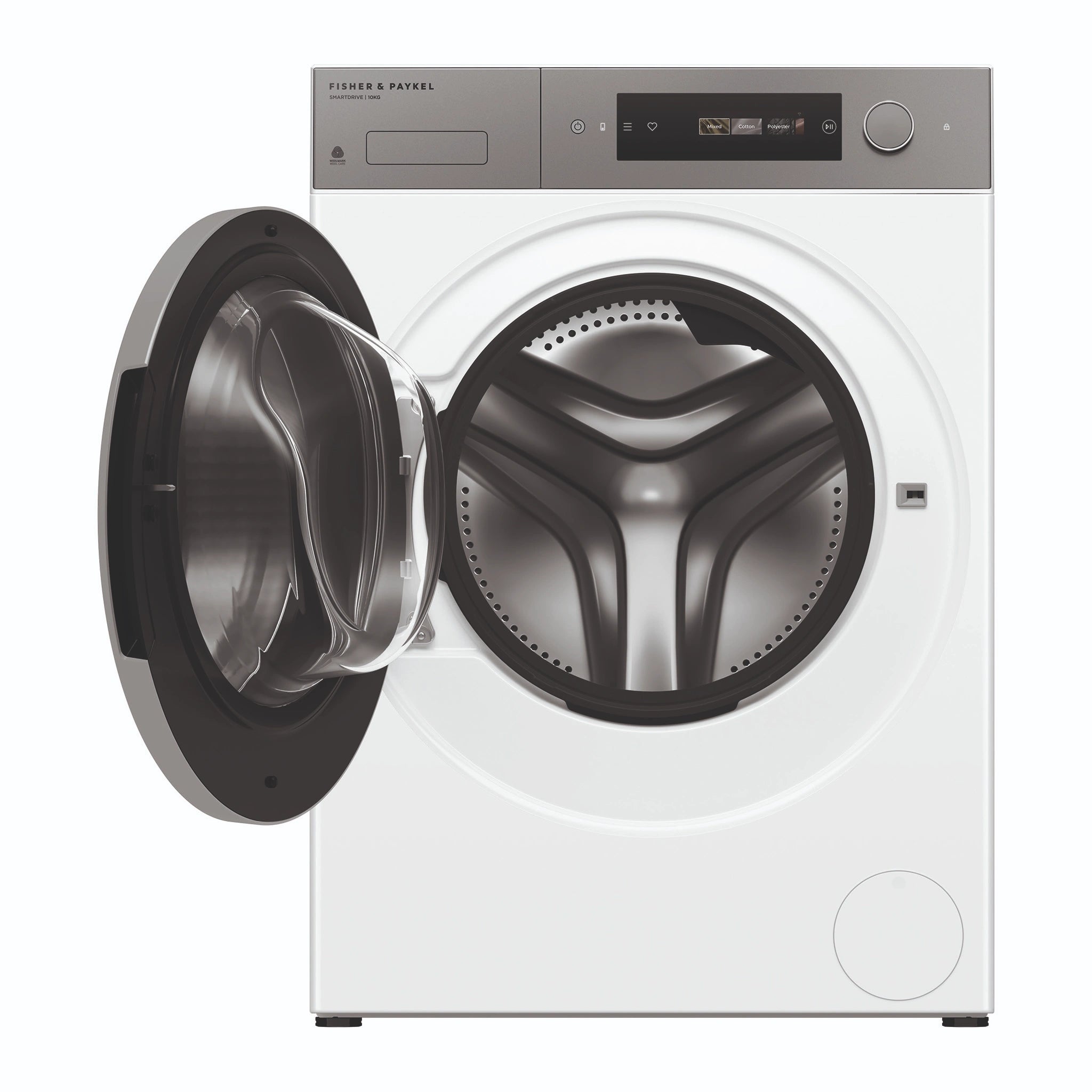 Fisher & Paykel 10kg Series 7 White Front Load Washing Machine WH1060D5, Front View with Door Open