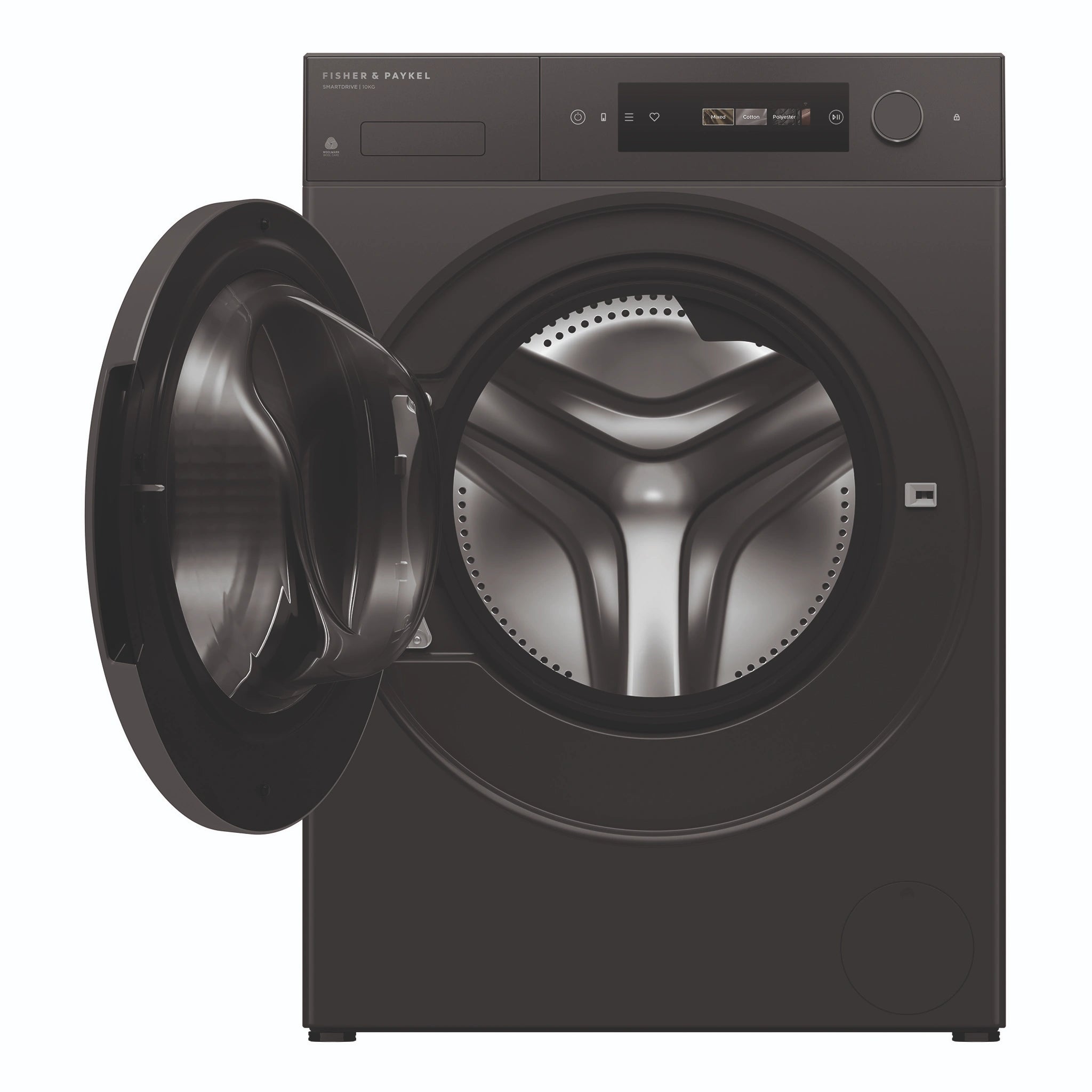 Fisher & Paykel 10kg Series 7 Graphite Front Loader Washer WH1060DG5, Front View with Door Open