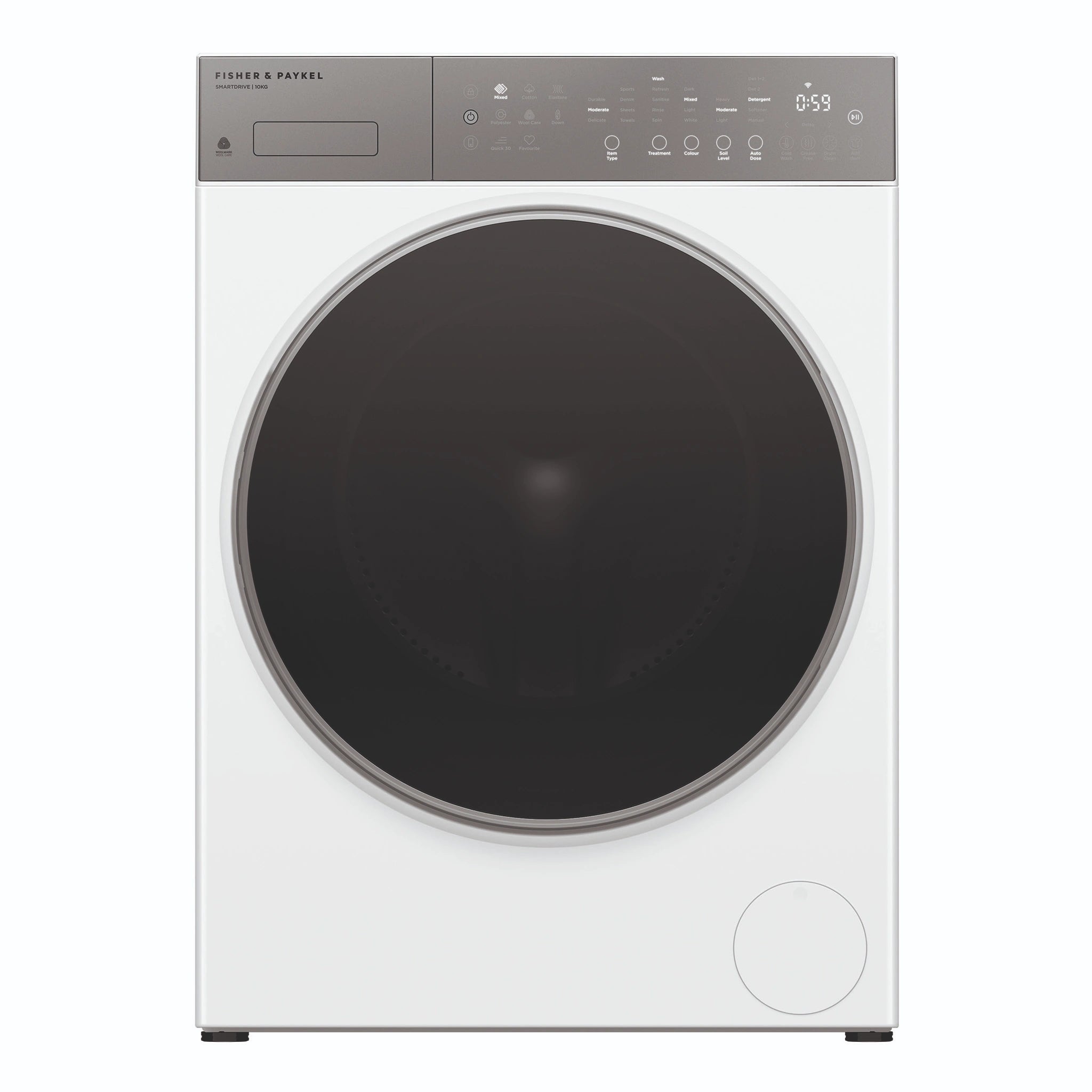 Fisher & Paykel 10kg Series 5 White Front Loader Washer WH1060P5, Front View