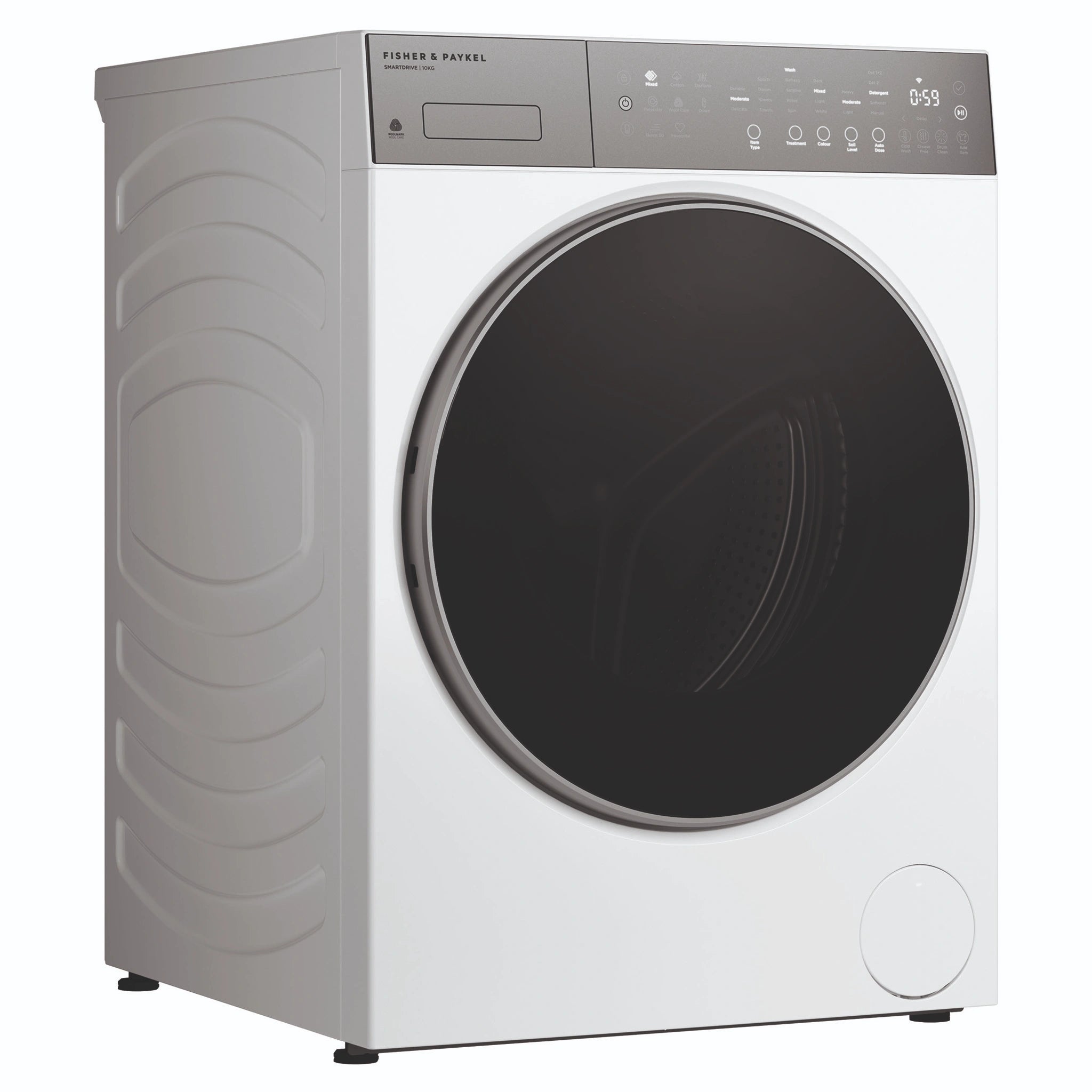 Fisher & Paykel 10kg Series 5 White Front Loader Washer WH1060P5, Left Side View