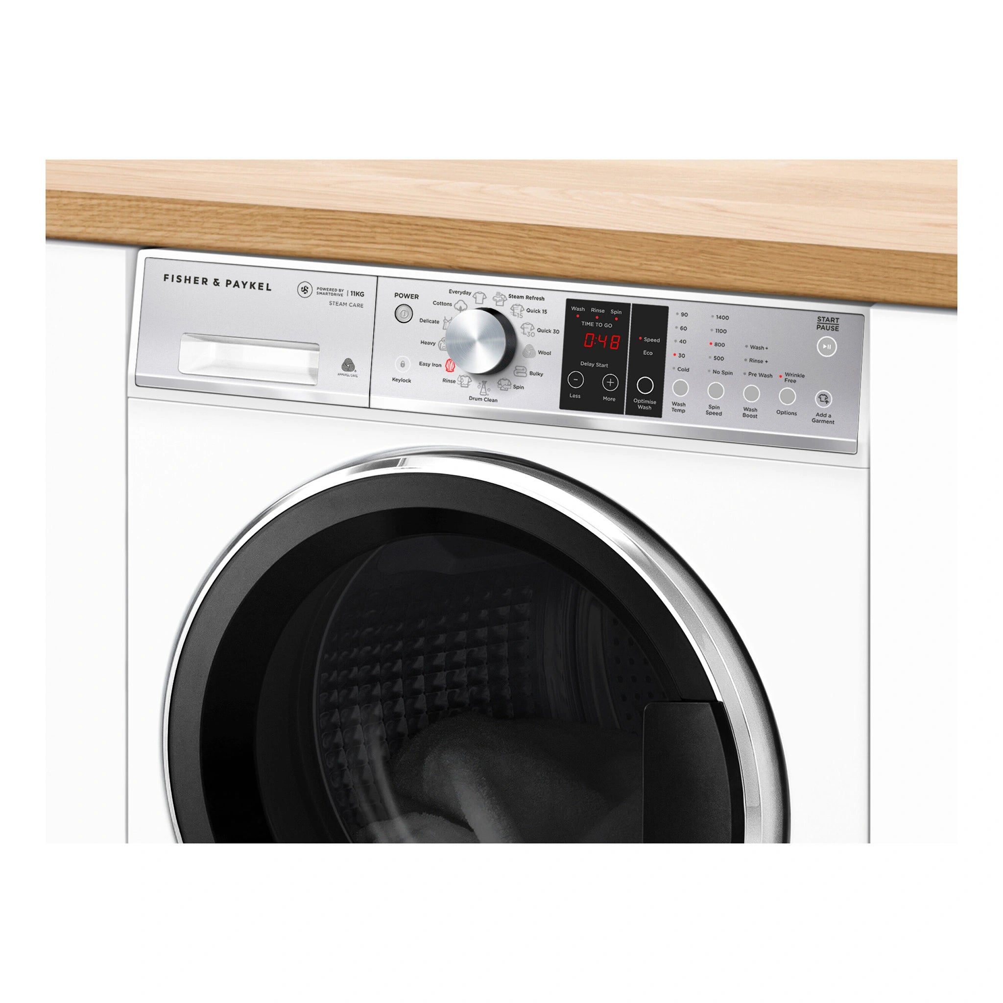 Fisher & Paykel 11kg Series 7 Front Loader Washer - SteamCare WH1160P3,  Control Panel View
