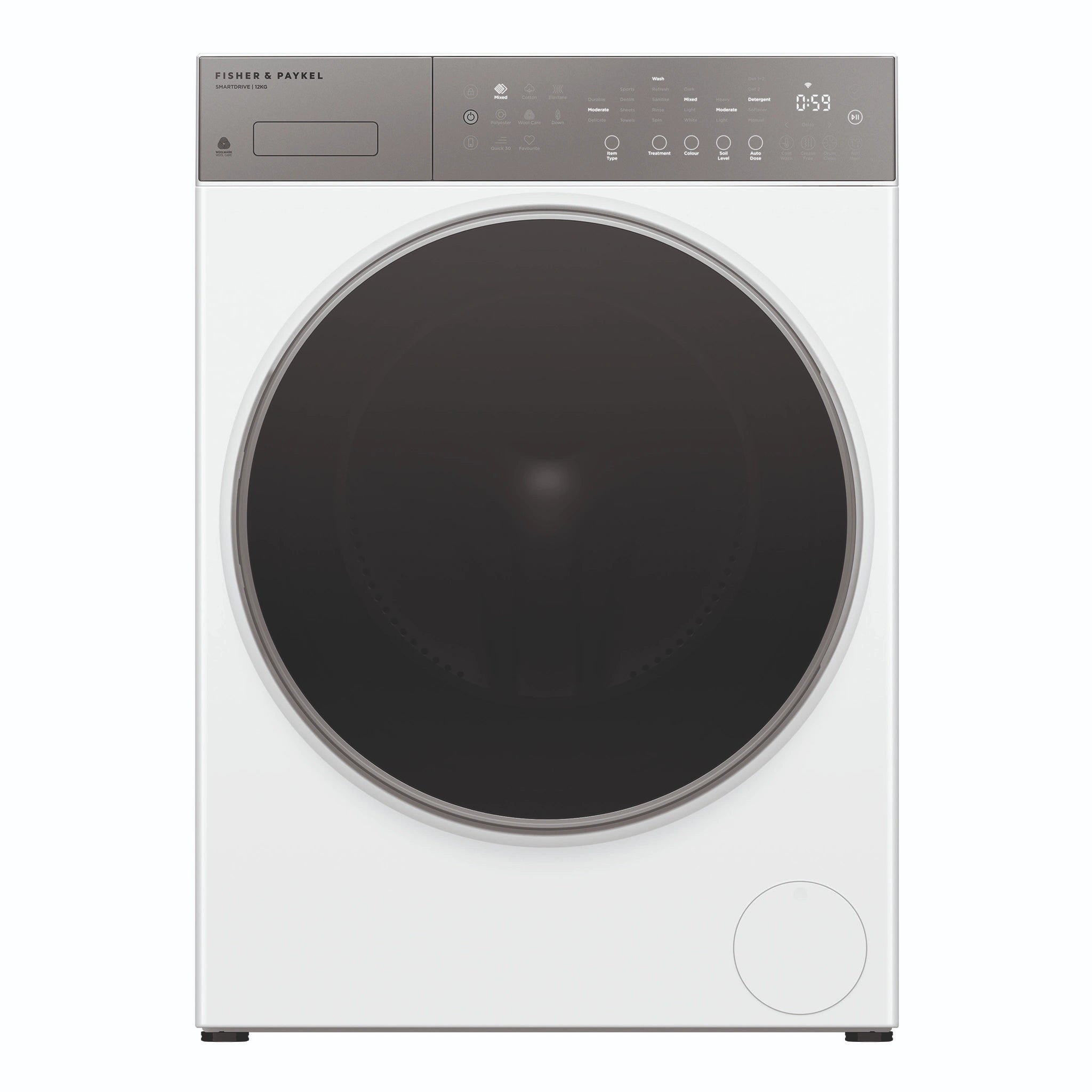 Fisher & Paykel 12kg Series 5 White Front Loader Washer WH1260P5, Front View