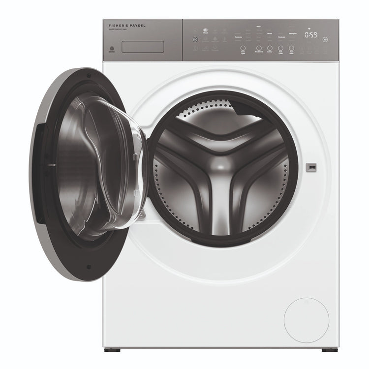 Fisher & Paykel 12kg Series 5 White Front Loader Washer WH1260P5, Front View with Door Open