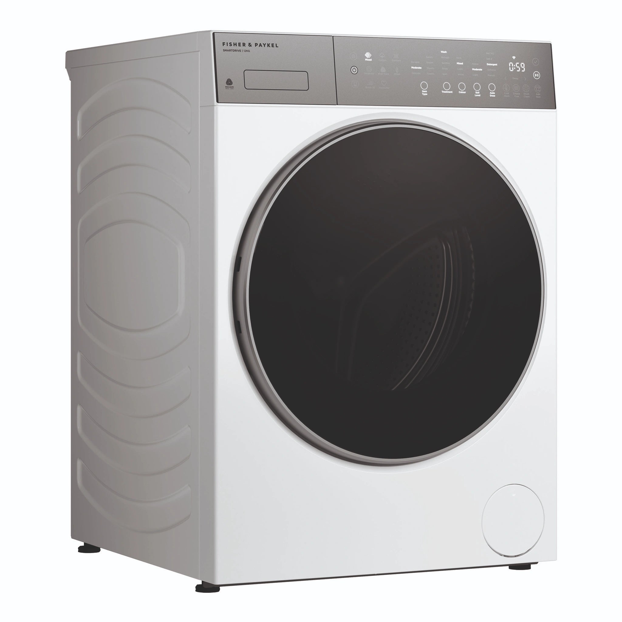 Fisher & Paykel 12kg Series 5 White Front Loader Washer WH1260P5, Left Side View 