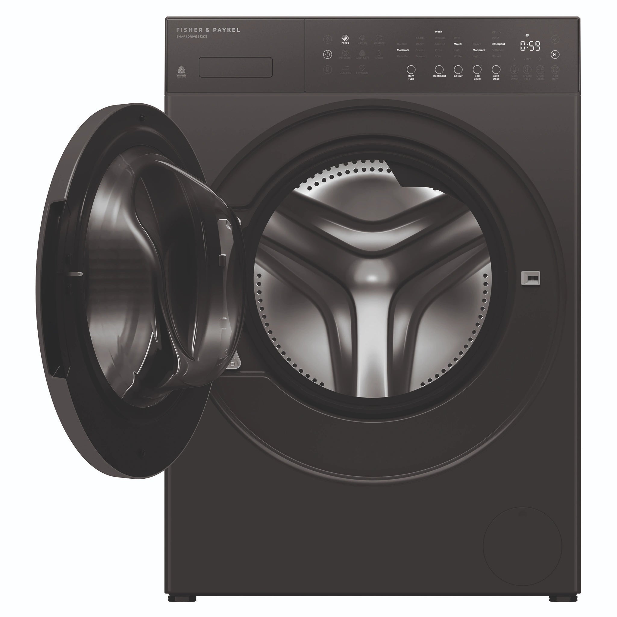 Fisher & Paykel 12Kg Series 5 Contemporary Front Loader Washer WH1260PG5, Front View with Door Open