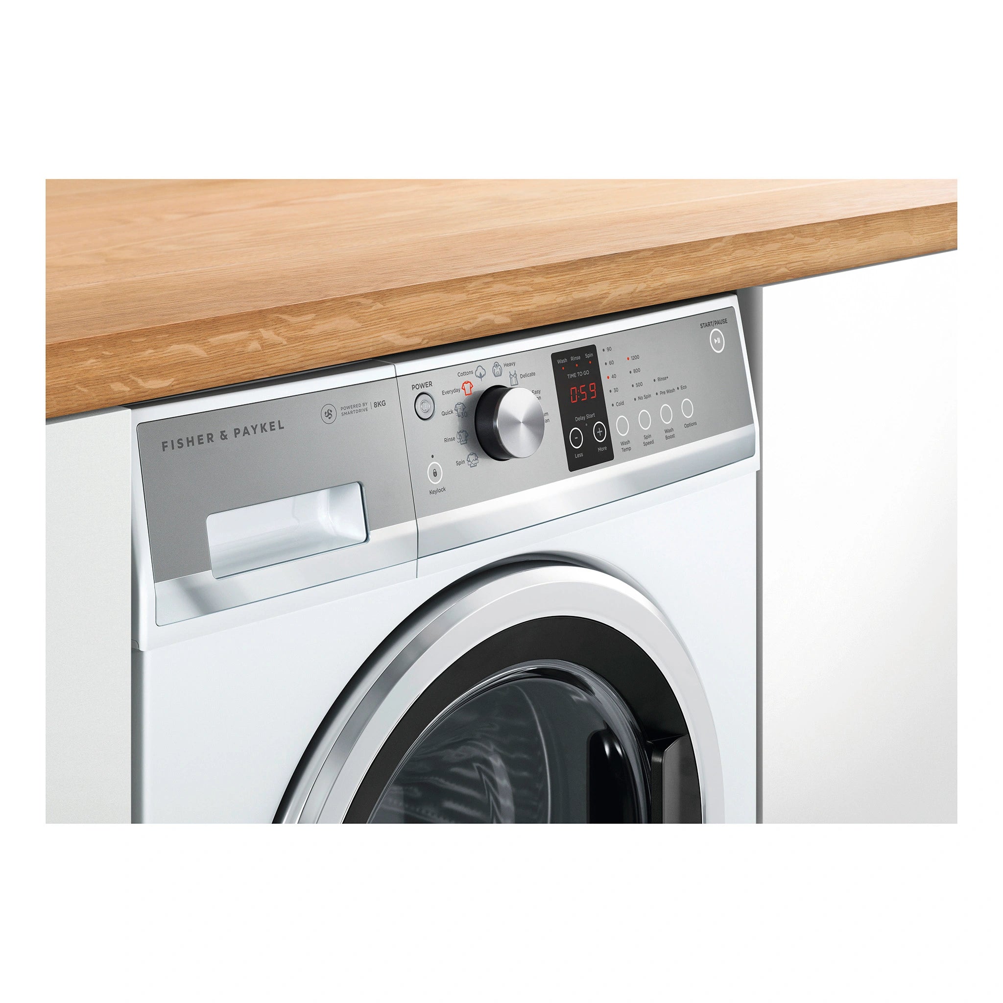 Fisher & Paykel 8kg Series 3 Front Loader Washer WH8060J3, Control Panel Left Side View
