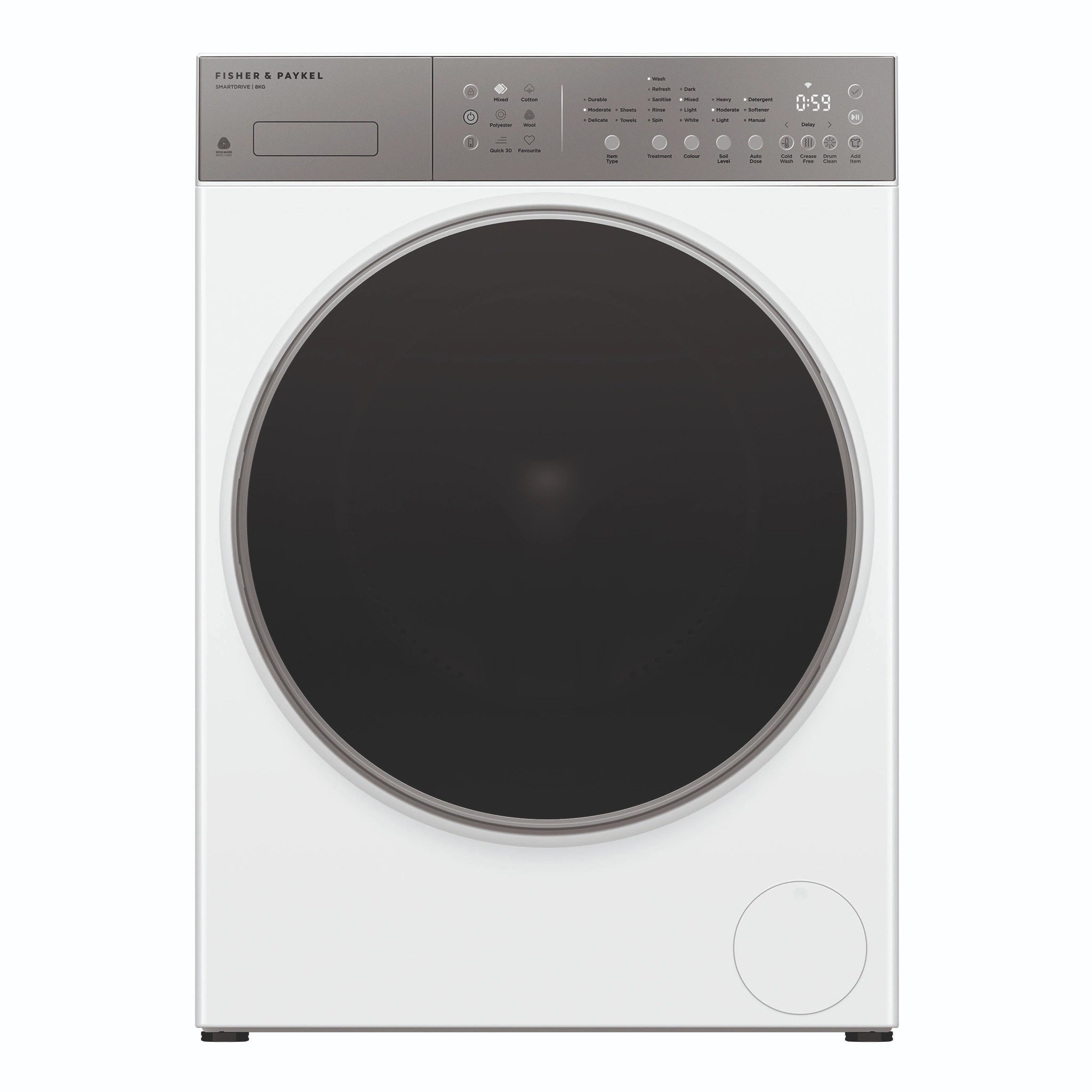Fisher & Paykel 8kg Series 5 White Front Load Washer WH8060J5, Front View