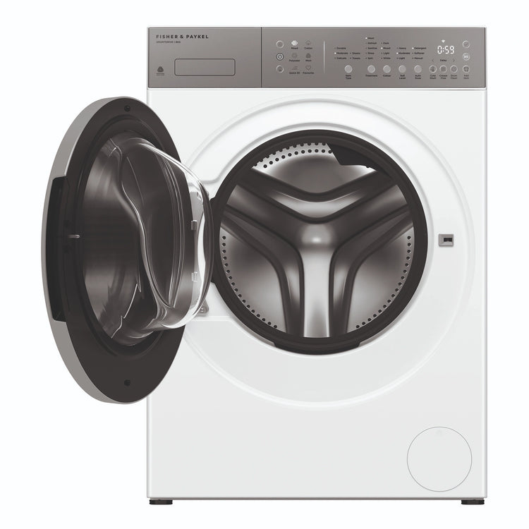 Fisher & Paykel 8kg Series 5 White Front Load Washer WH8060J5, Front View with Door Open