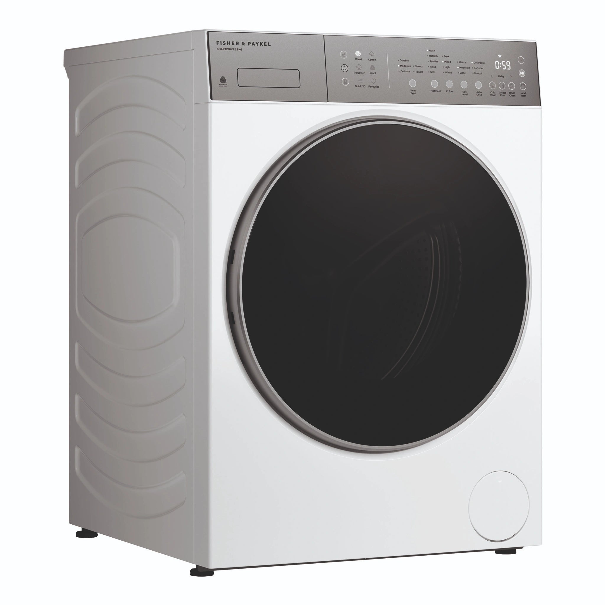 Fisher & Paykel 8kg Series 5 White Front Load Washer WH8060J5, Left Side View