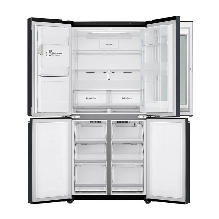 LG 508L InstaView French Door Fridge Matte Black Steel GF-V570MBL, Front view with all doors open 