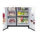 LG 655L Side By Side Fridge Matte Black GS-B655MBL, Glass shelf and vegetable crisper drawer view, a view full of vegetables and fruits