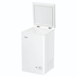 Haier 97L 300 Series White Hybrid Chest Freezer HCF97W, Open Door Left Angle View