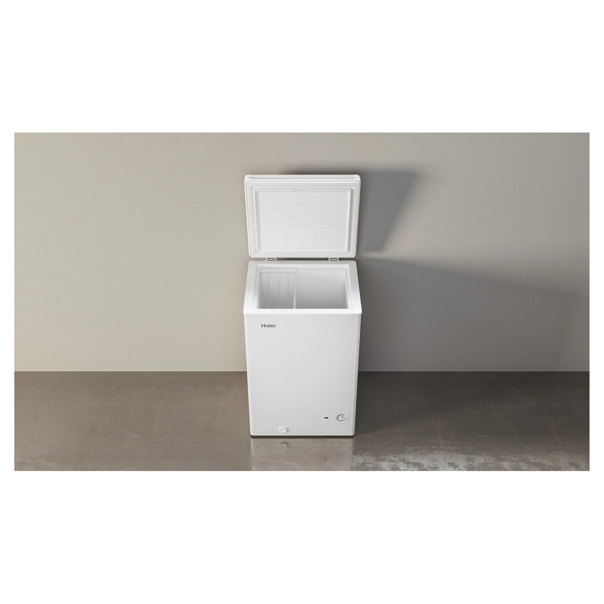 Haier 97L 300 Series White Hybrid Chest Freezer HCF97W, Open Door View