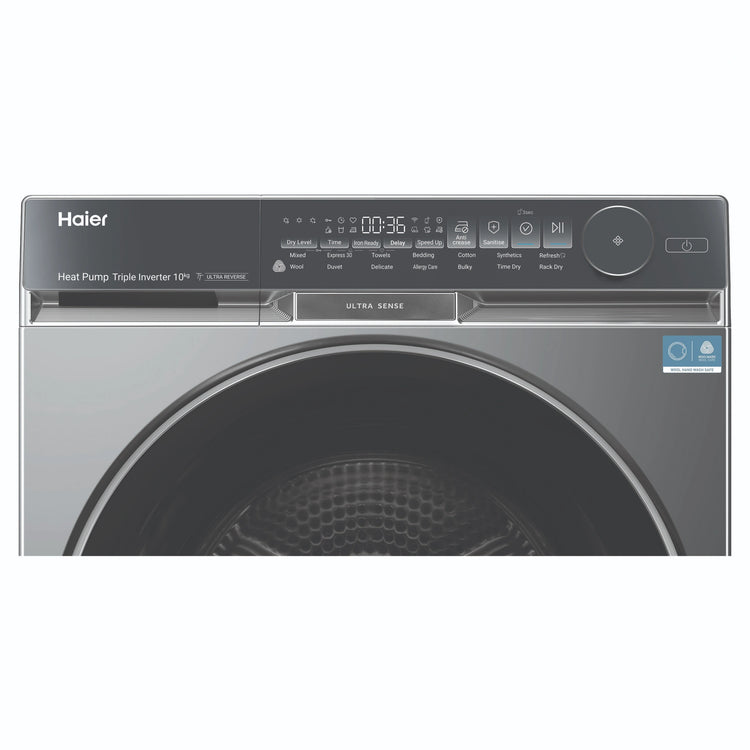 Haier 10kg 500 Series Dark Stainless Heat Pump Dryer Ultra Sense HDHP10DB1, Control Panel View