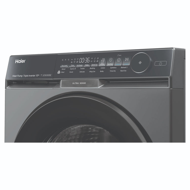 Haier 10kg 500 Series Dark Stainless Heat Pump Dryer Ultra Sense HDHP10DB1, Control Panel View