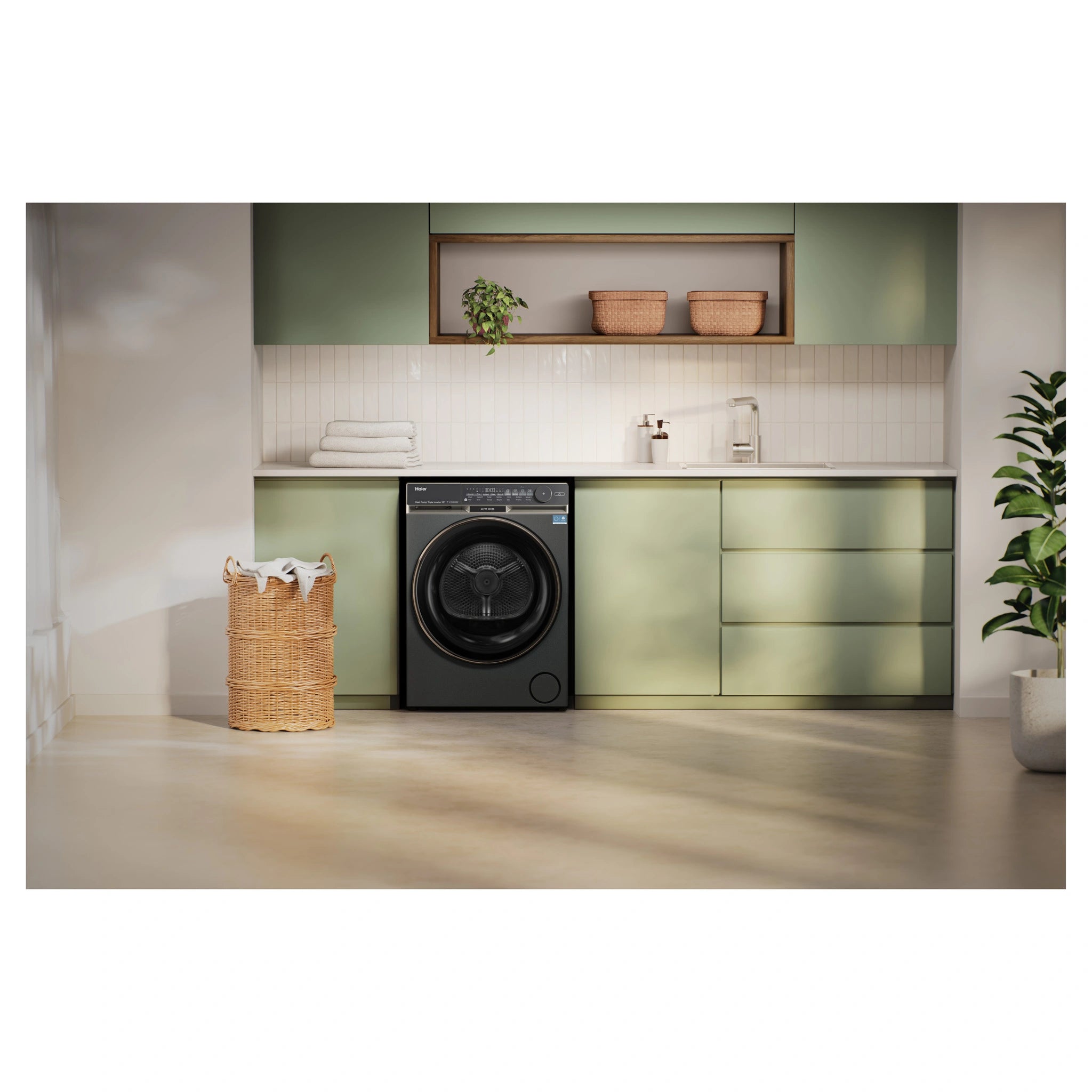 Haier 10kg 500 Series Dark Stainless Heat Pump Dryer Ultra Sense HDHP10DB1, Lifestyle View