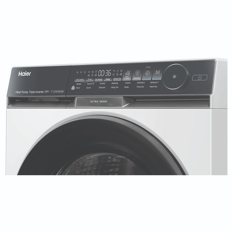 Haier 10kg 500 Series White Heat Pump Dryer Ultra Sense HDHP10DW1, Control Panel View