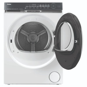 Haier 10kg 500 Series White Heat Pump Dryer Ultra Sense HDHP10DW1, Front View with Door Open