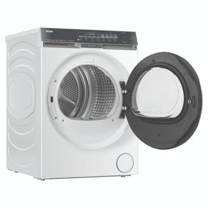 Haier 10kg 500 Series White Heat Pump Dryer Ultra Sense HDHP10DW1, Front View with Door Open