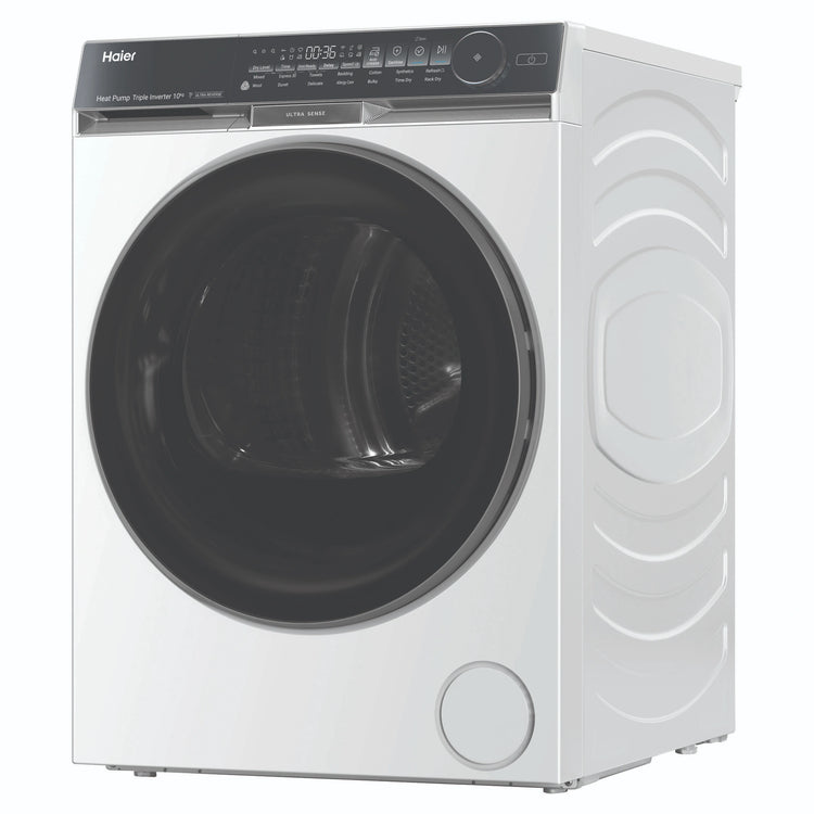 Haier 10kg 500 Series White Heat Pump Dryer Ultra Sense HDHP10DW1, Left Side View