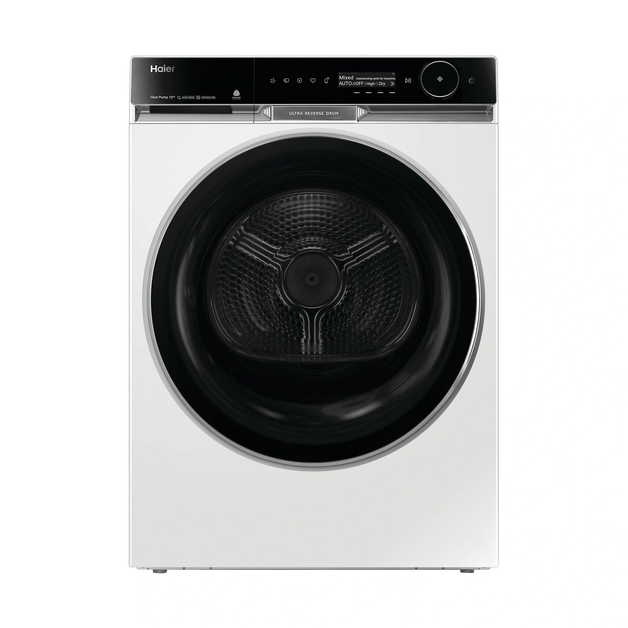 Haier 10 kg 600 Series Heat Pump Dryer Ultra Reverse Drum, Ultra Sense HDHP10PXW1, Front View